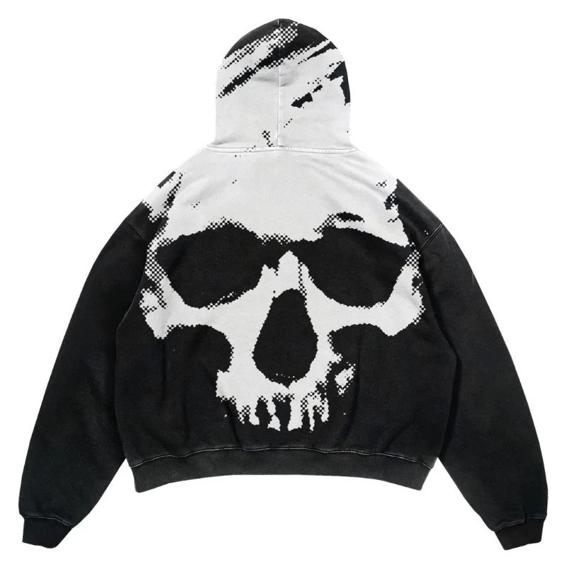 Popular Skull Print Design Hoodie Retro Street Gothic Style