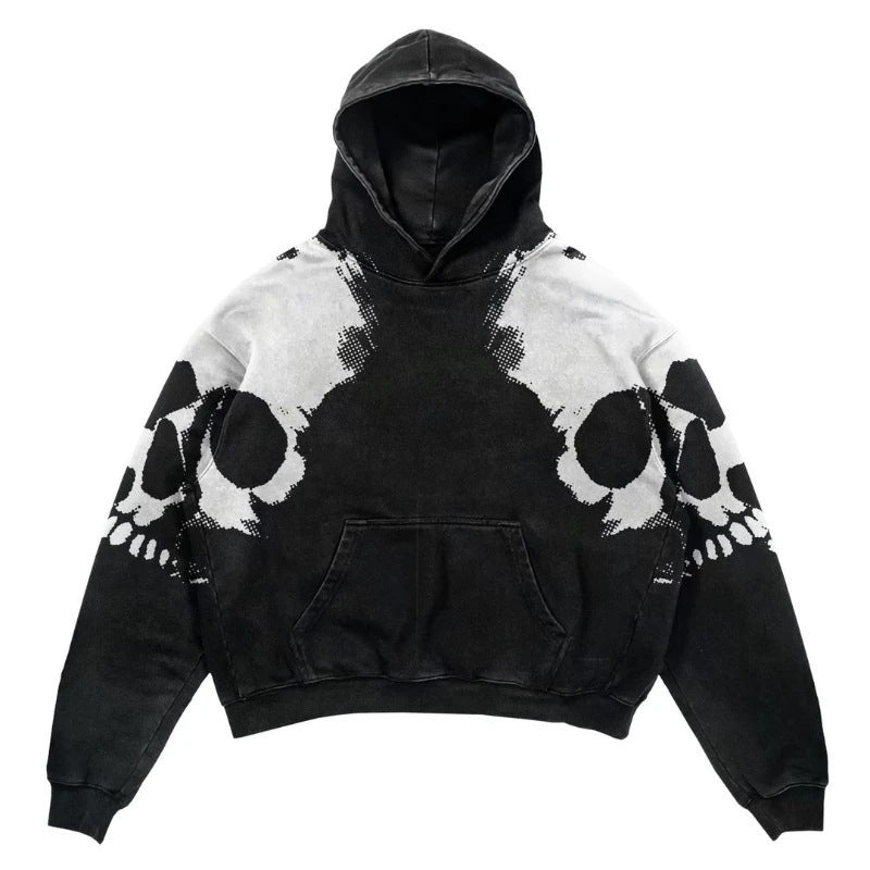 Popular Skull Print Design Hoodie Retro Street Gothic Style