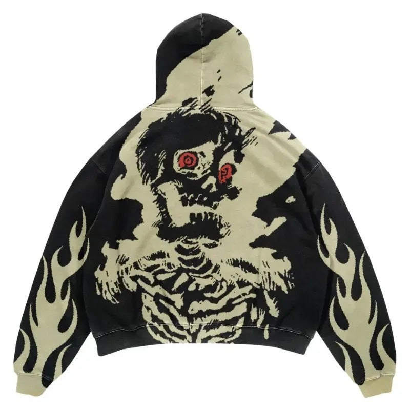 Popular Skull Print Design Hoodie Retro Street Gothic Style