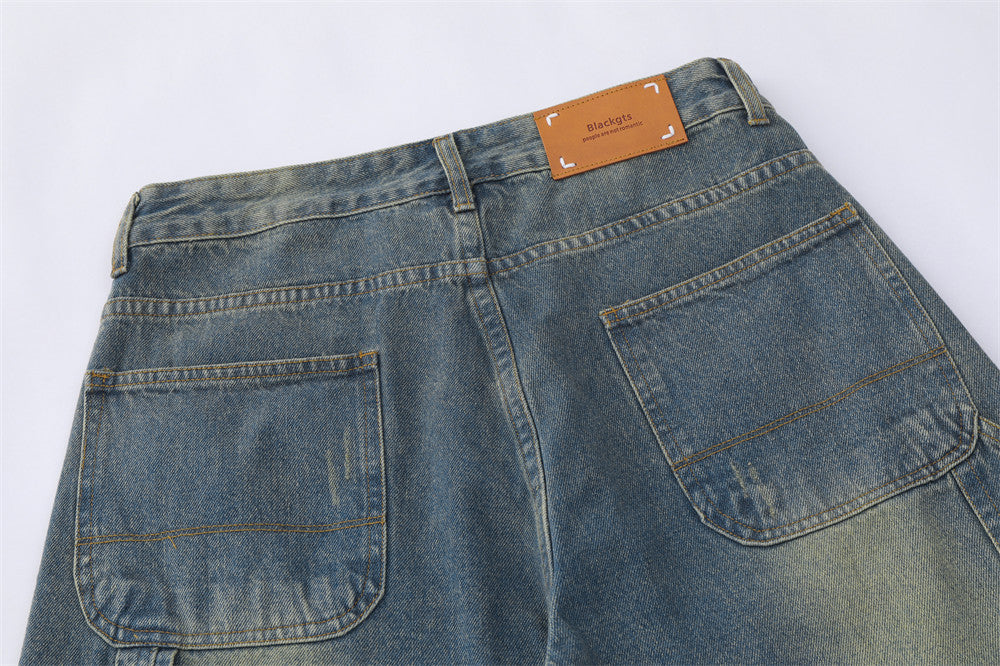 Water Washed Hole Denim Shorts For Men