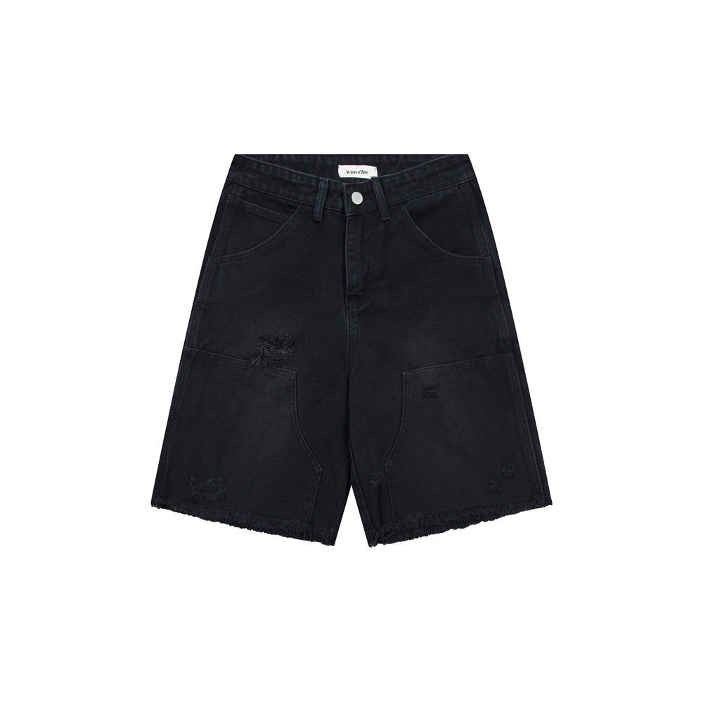 Fashion Washed Hole Denim Shorts Men