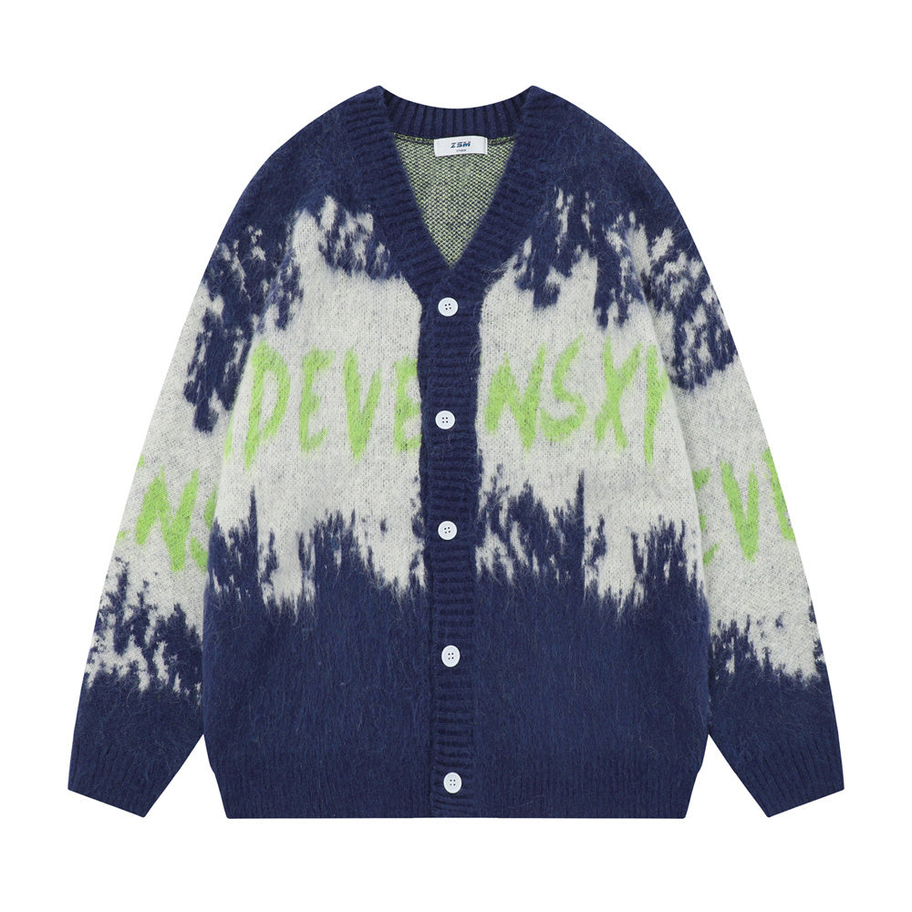 Tie-dye Gradient Sweater Coat For Men