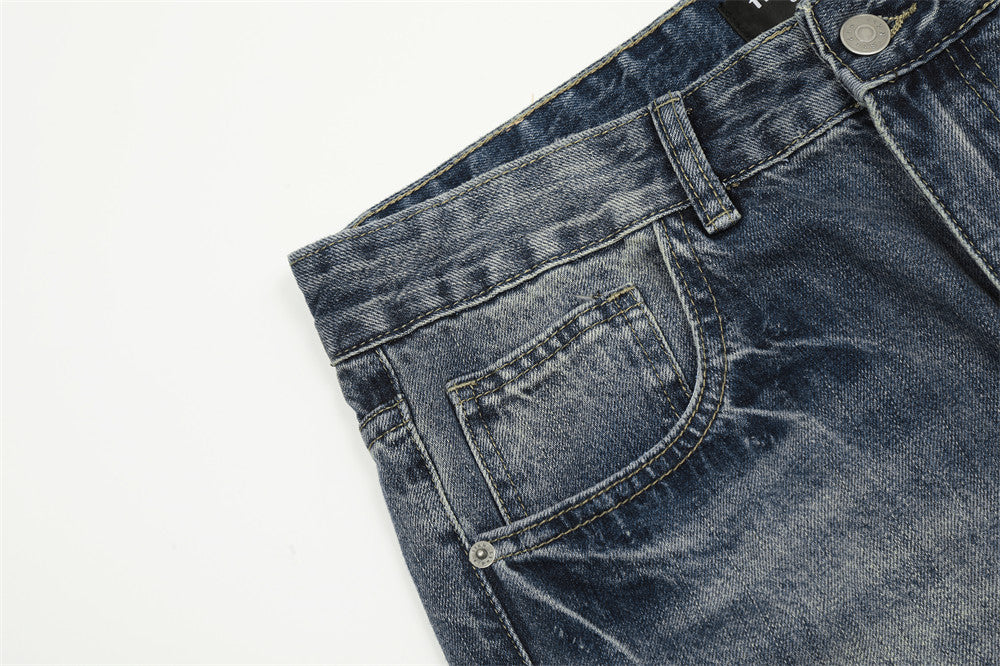 Fashion Retro Washed Worn Jeans Men