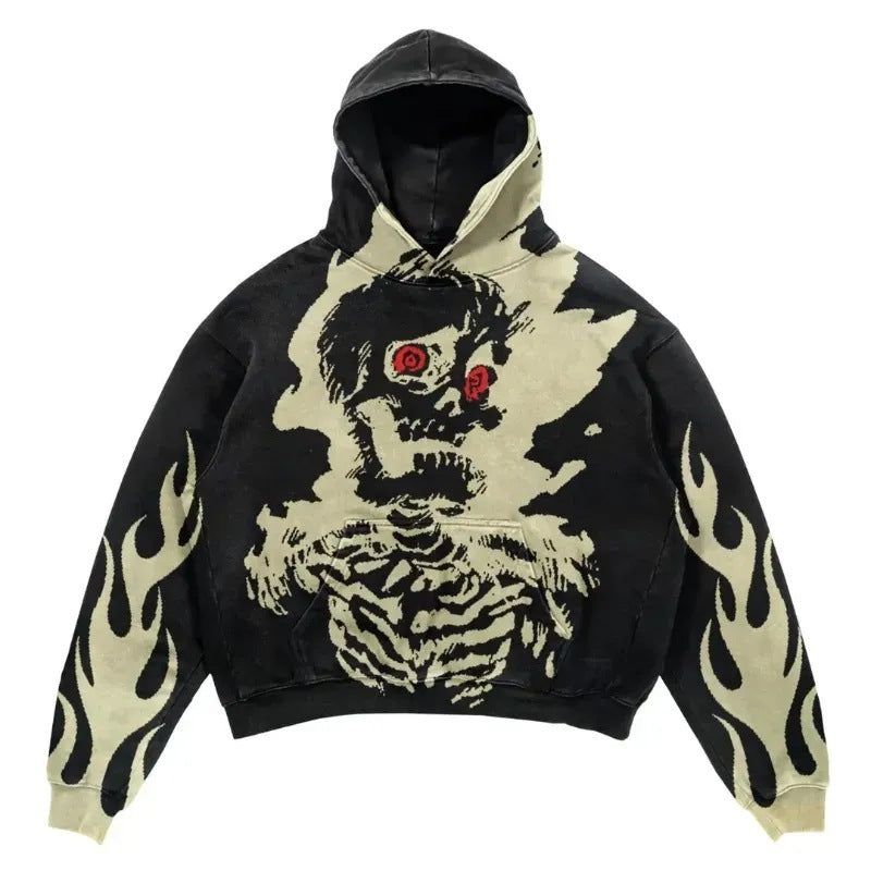 Popular Skull Print Design Hoodie Retro Street Gothic Style