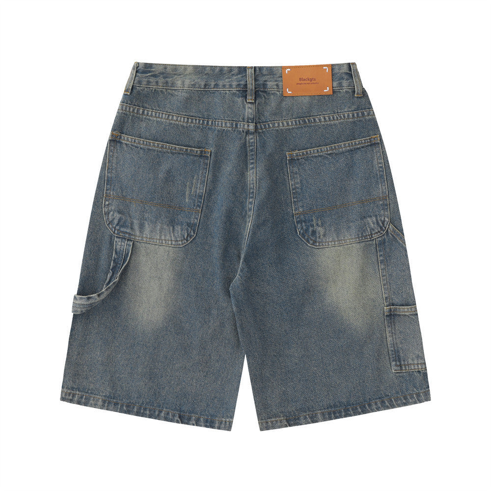 Water Washed Hole Denim Shorts For Men