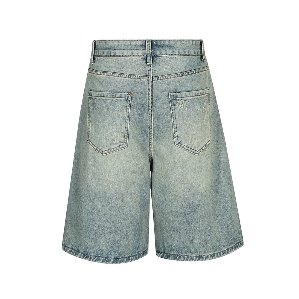 Retro Ripped Distressed Denim Shorts For Men