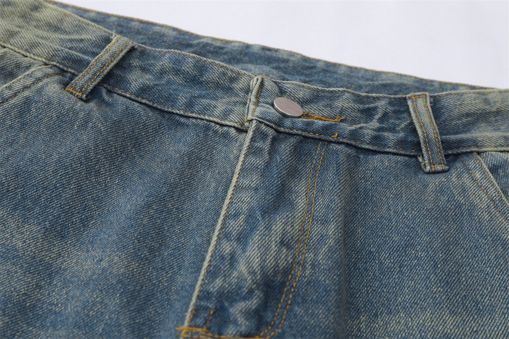 Water Washed Hole Denim Shorts For Men