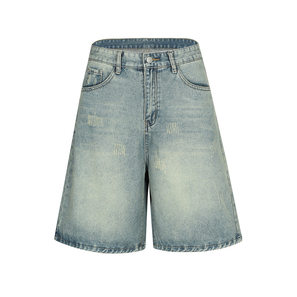 Retro Ripped Distressed Denim Shorts For Men