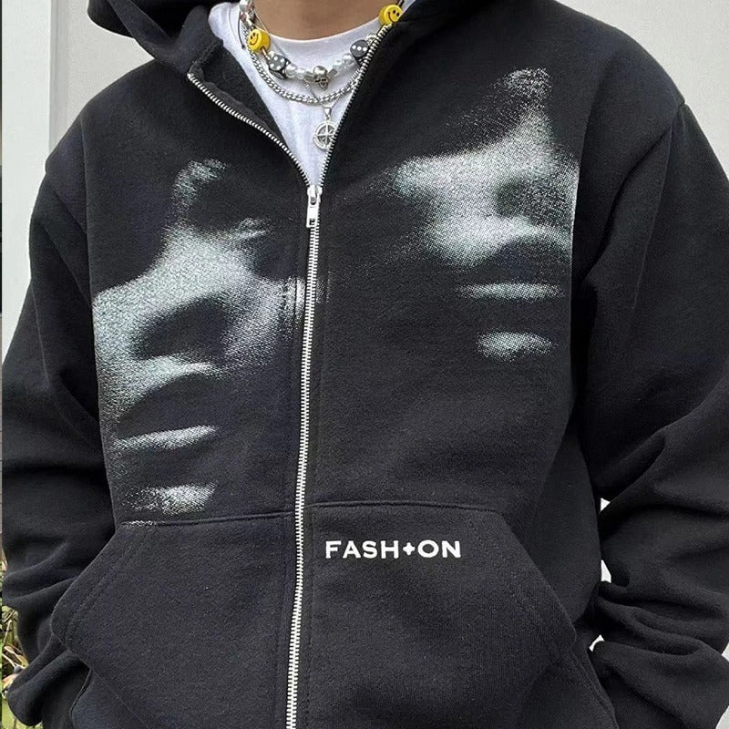 Men Y2K Clothing Zip Hoodie Fashion