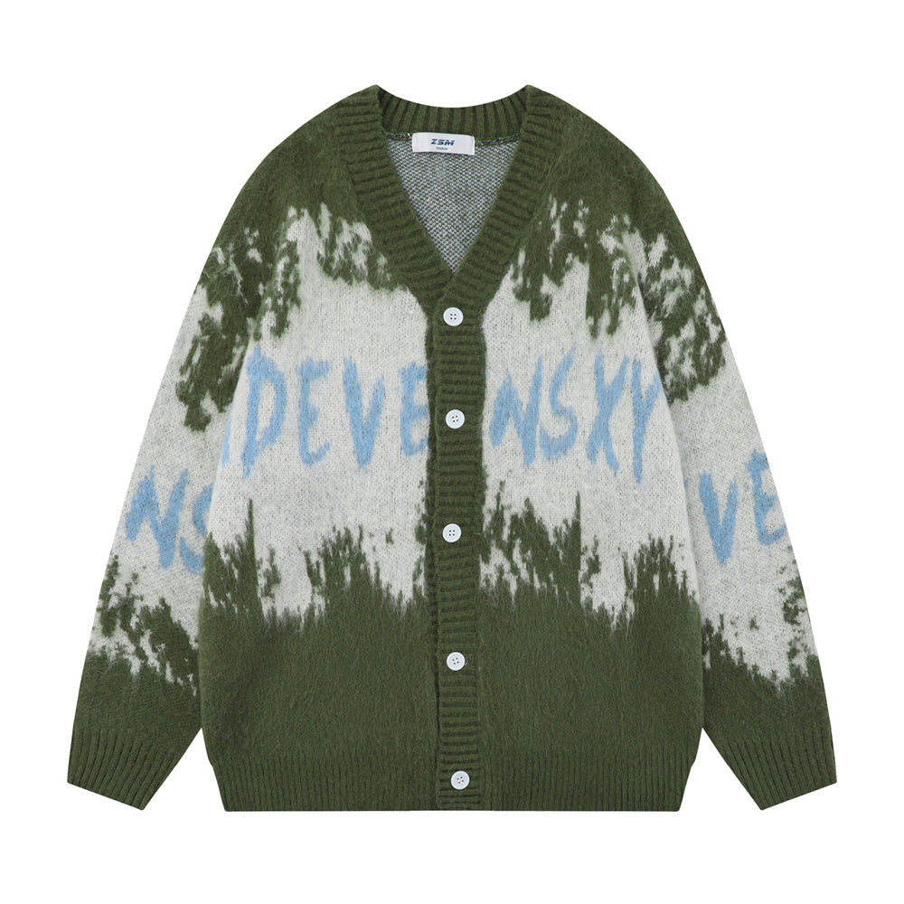 Tie-dye Gradient Sweater Coat For Men