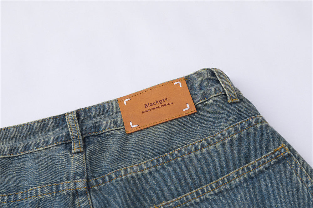 Water Washed Hole Denim Shorts For Men