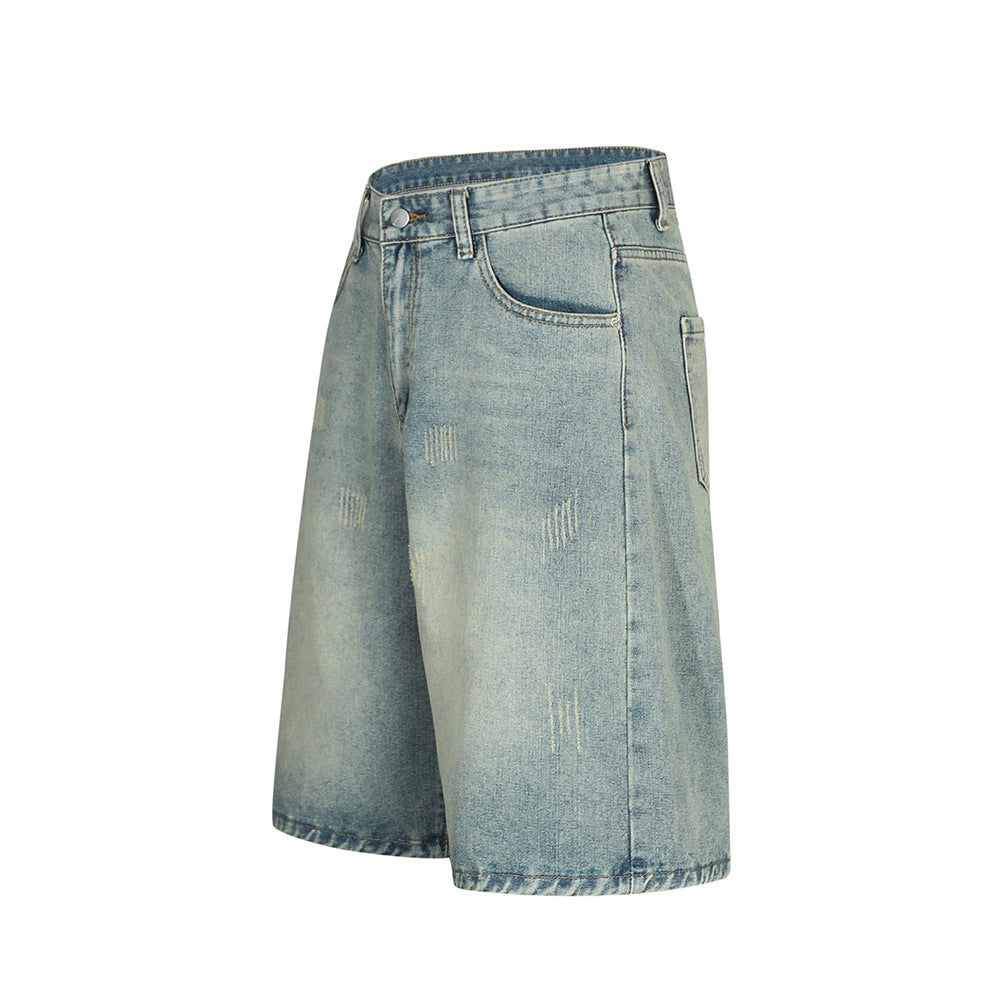 Retro Ripped Distressed Denim Shorts For Men